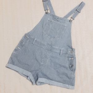 Old Navy railroad stripe shortalls short overalls